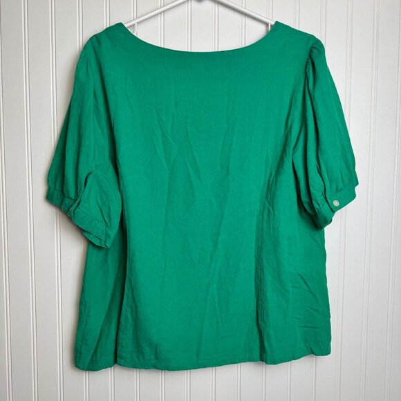 Old Navy green linen blend short sleeve button down V-neck size XL I19 - Picture 6 of 6